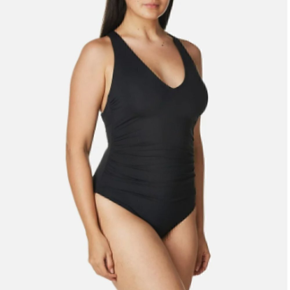 NWT Anne Cole V-Neck One Piece Ruched Swimsuit Size 16